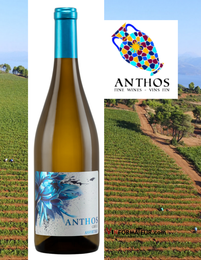 Bouteille de vin Anthos, Assyrtiko, Grèce, Vin Blanc Sec, 2017