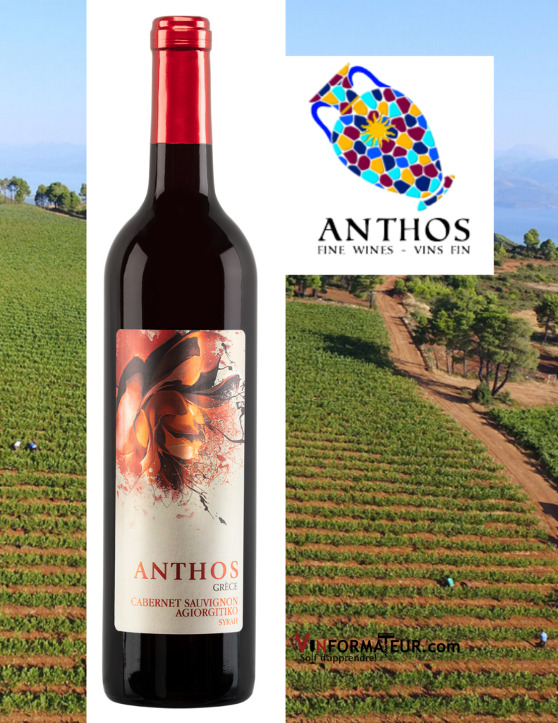 Bouteille de vin Anthos, Cabernet-Sauvignon, Agiorgitiko, Syrah, Grèce, Vin Rouge Sec, 2017