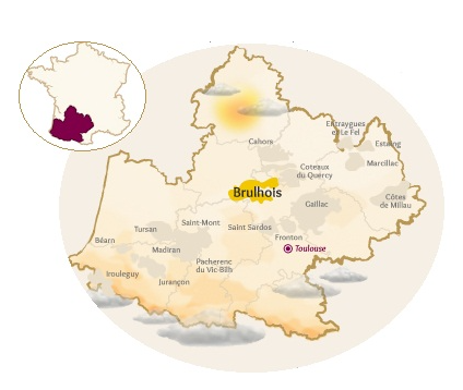 Carte viticole de l'AOC Brulhois et des vins du Sud-Ouest
