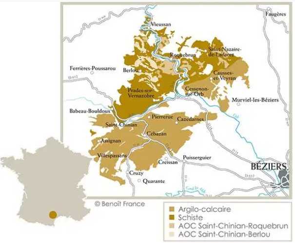 Carte viticole de Saint-Chinian