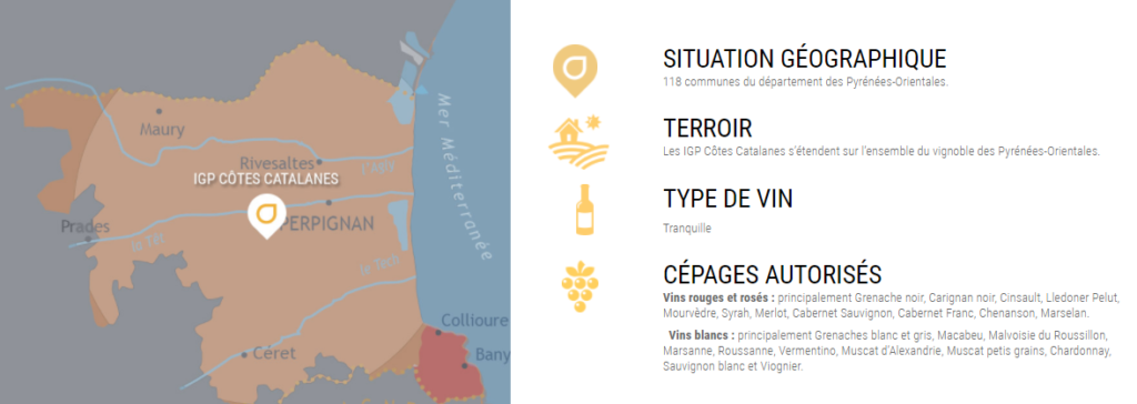 Carte viticole de l'IGP Côtes Catalanes