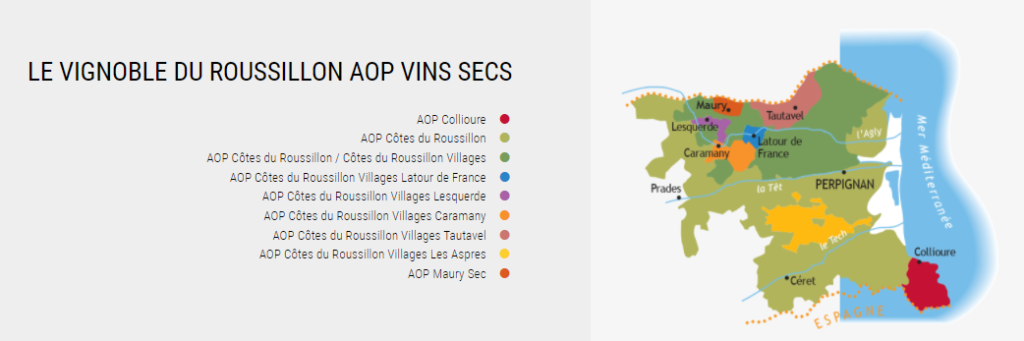 Carte viticole de l'AOC Roussillon
