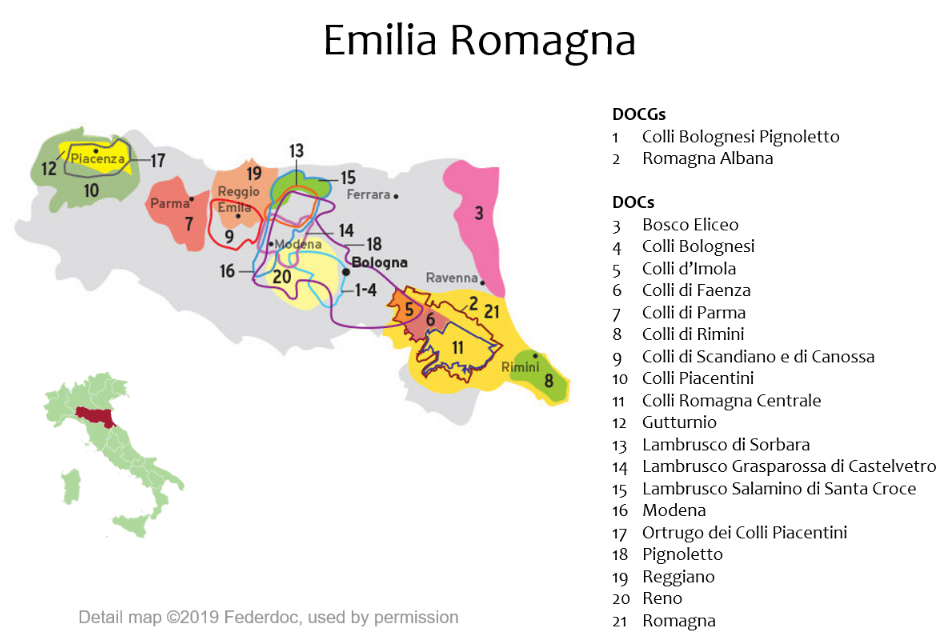 Carte viticole de l'Émilie Romagne