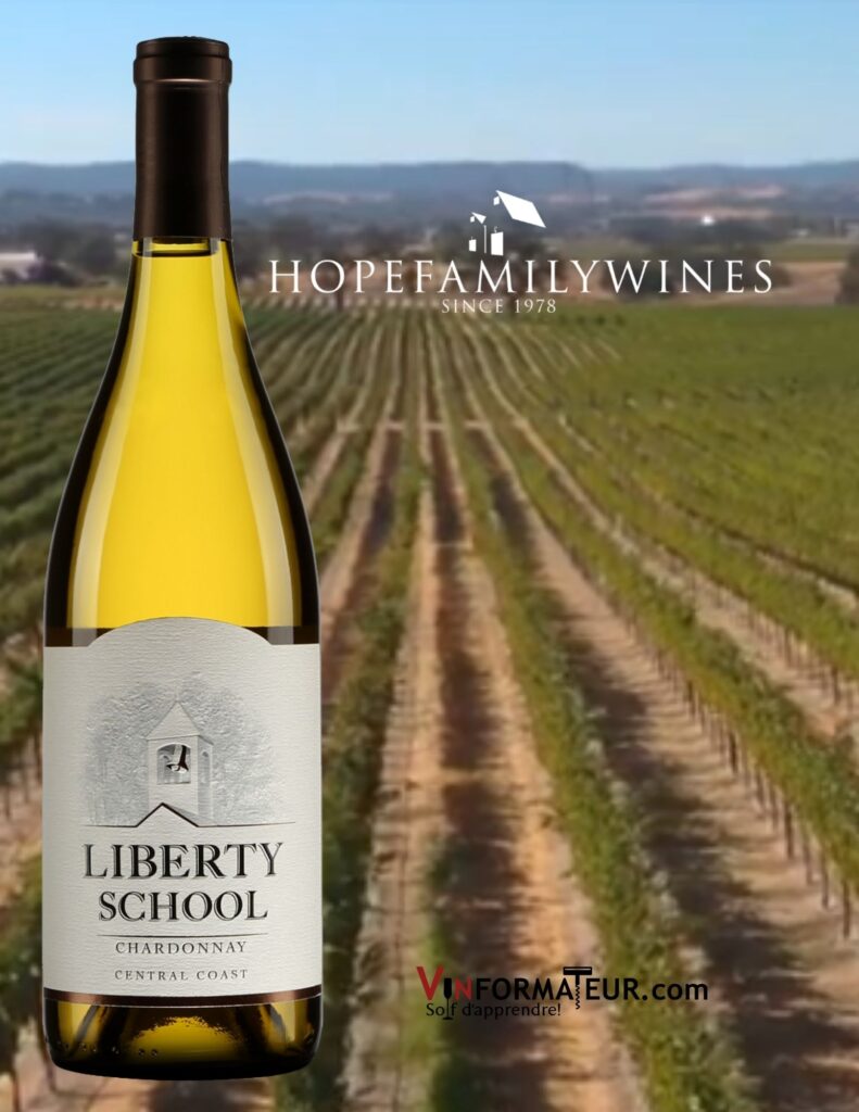 Bouteille de Liberty School, Chardonnay, Californie, Central Coast, vin blanc, 2018 avec vignobles