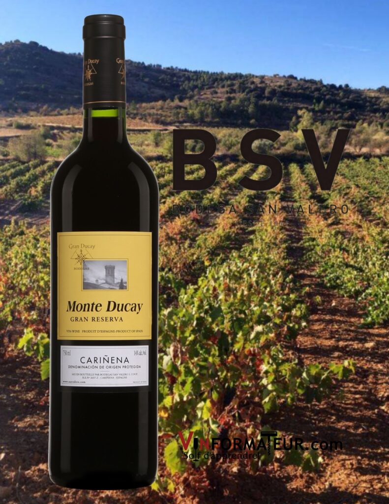 Bouteille de Monte Ducay, Gran Reserva, Espagne, Carinena, Bodega San Valero, 2014 et vignobles