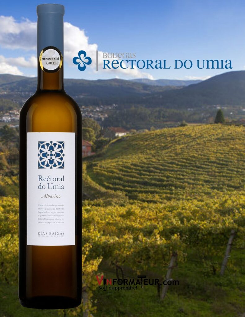 Bouteille de Rectoral do Umia , Abarino, Espagne, Rias Baixas, vin blanc, 2020 et vignobles