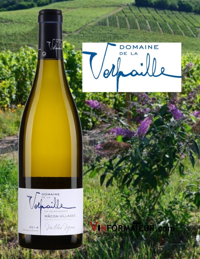 Bouteille de Domaine de la Verpaille, France, Bourgogne, Macôn-Villages, Vieilles Vignes, vin blanc bio, 2019 et vignobles
