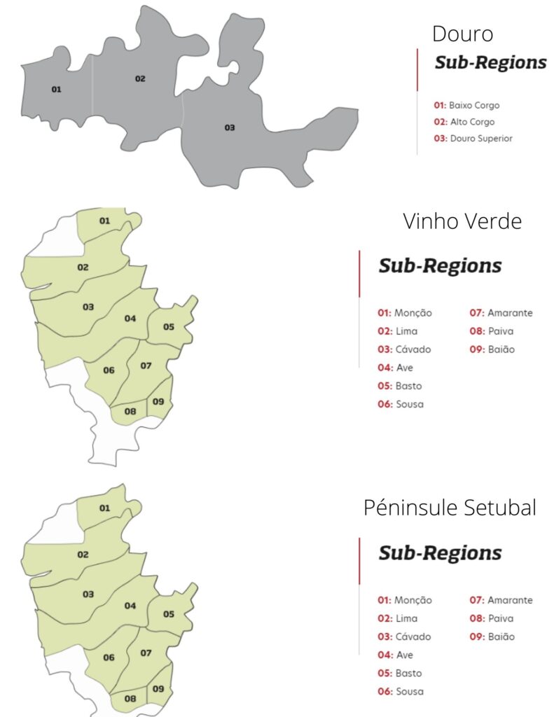 Carte viticole sous-régions du Portugal