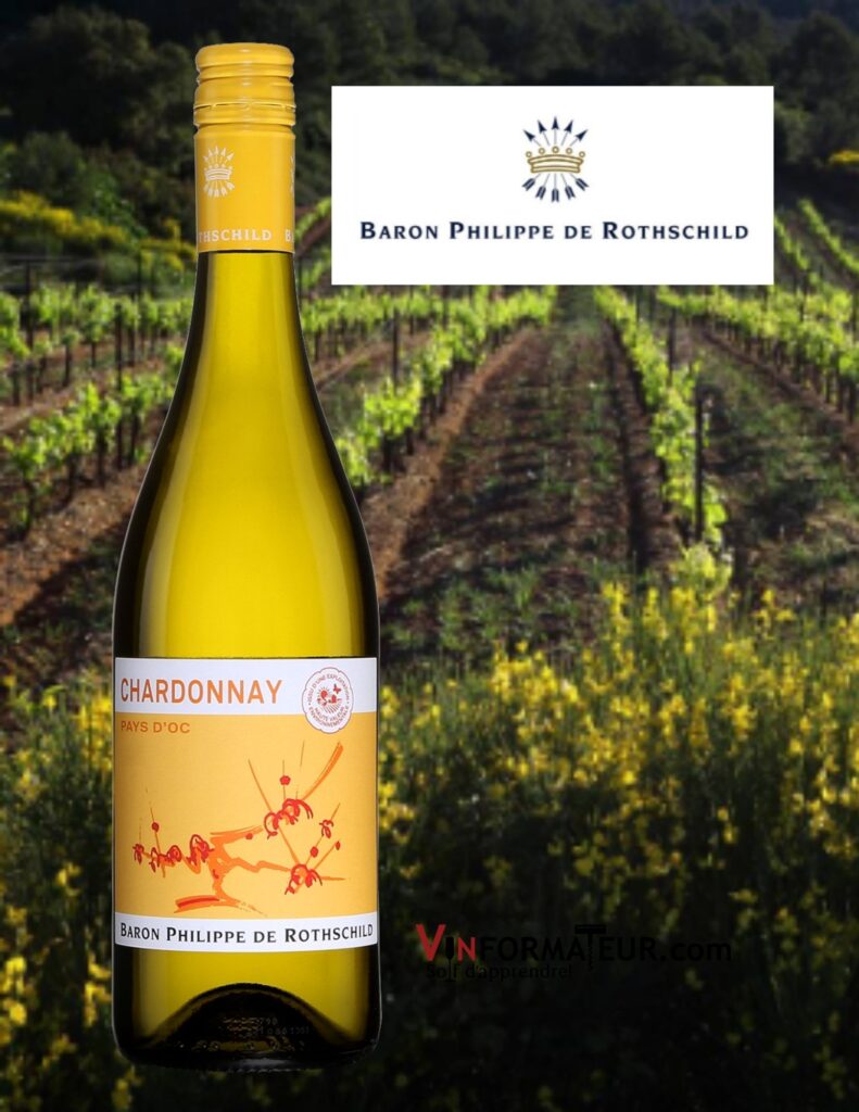 Bouteille de Chardonnay, Baron Philippe de Rothschild, France, Pays d’Oc IGP, vin blanc, 2020