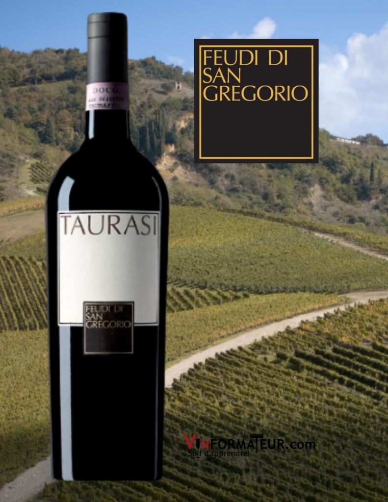 Bouteille de Taurasi, Feudi di San Gregorio, Italie, Campanie, Taurasi DOCG, vin rouge, 2016