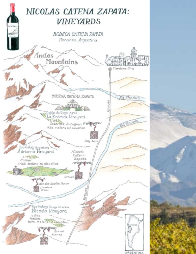 Carte viticole des vignobles de Bodega Catena Zapata