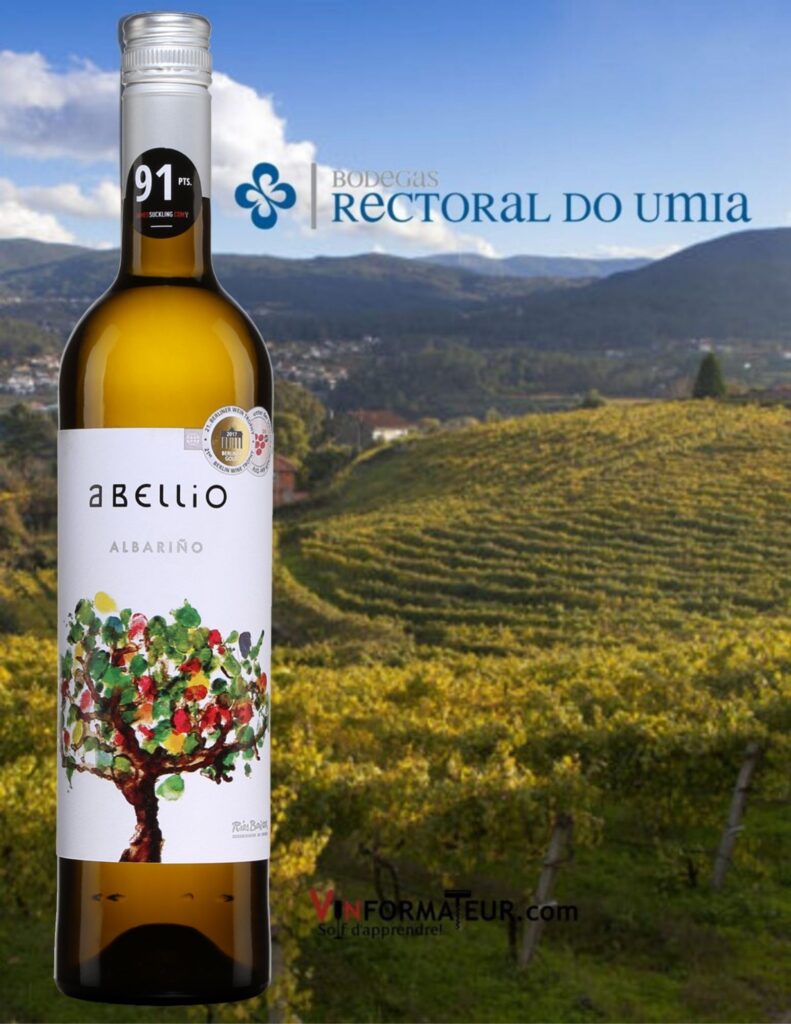 Bouteille de Abellio, Albarino, Rectoral do Umia, Espagne, Rias Baixas, vin blanc, 2020