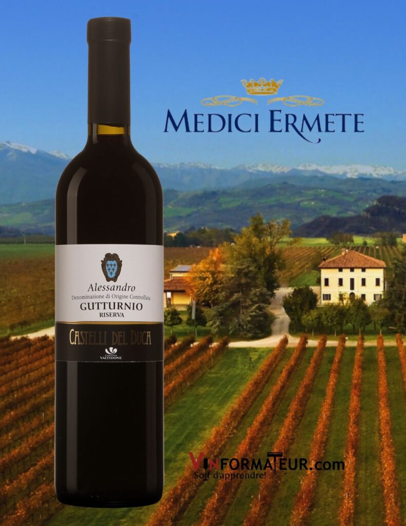 BOuteille de Alessandro, Gutturnio, Reserva, Castelli del Duca, Italie, Émilie-Romagne, Colli Piacentini, vin rouge, 2016