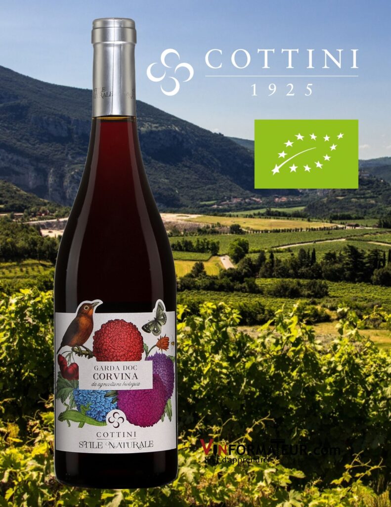 Bouteille de Corvina, Cottini, Stile Naturale, Italie, Vénétie, Garda DOC, vin rouge bio, 2019
