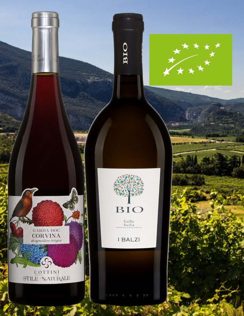 Bouteilles de Vins bio d'Italie: Corvina, Cottini, Stile Naturale, Garda DOC, 2019, Grillo, I Balzi, Casa Vinicola Natale Verga, 2020.