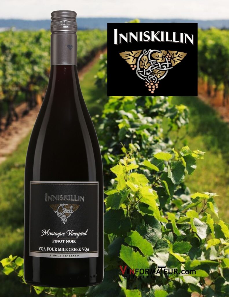 Bouteille de Pinot Noir, Inniskillin, Montague Vineyard, Ontario, Péninsule du Niagara, Four Mile Creek, 2018