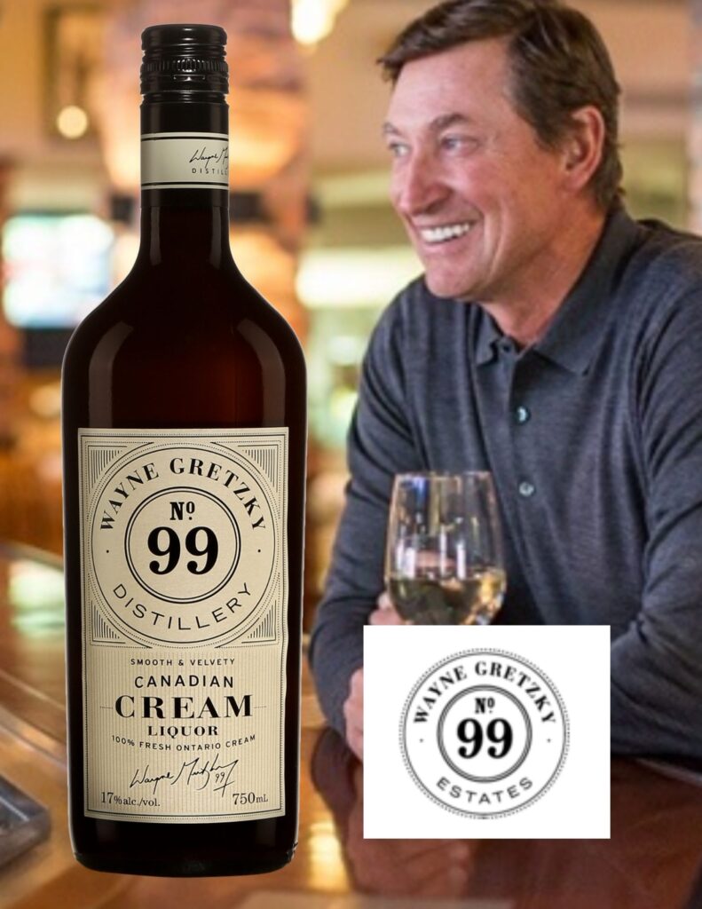 Bouteille de Canadian Cream Liquor, Wayne Gretzky No 99, Boisson à la crème, 750 ml et photo de Wayne Gretzky