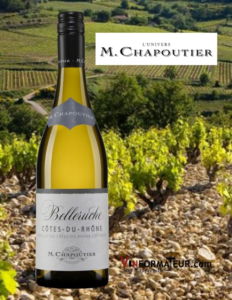 Bouteille de M. Chapoutier, Belleruche, AOC Côtes du Rhône, vin blanc, 2020