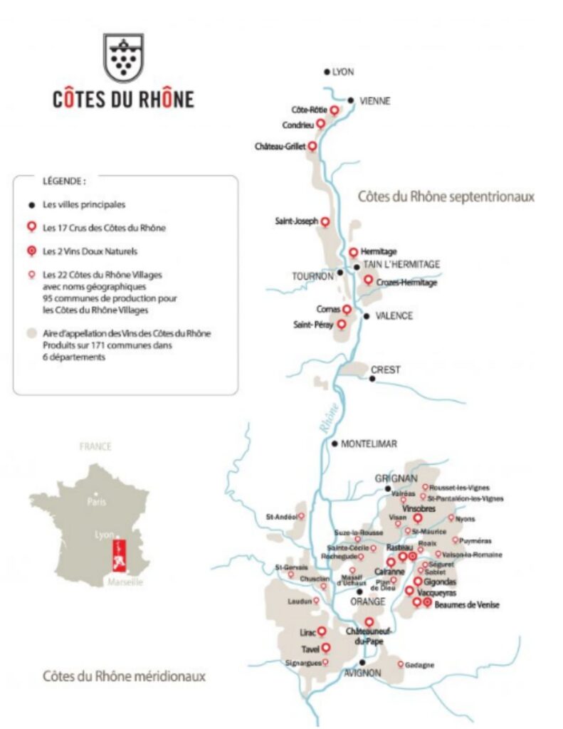 Carte viticole Côtes du Rhône