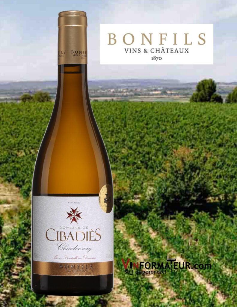 Bouteille de Domaine de Cibadiès, Chardonnay, Languedoc-Roussillon, Pays d’Oc, Vignobles Bonfils, vin blanc, 2019