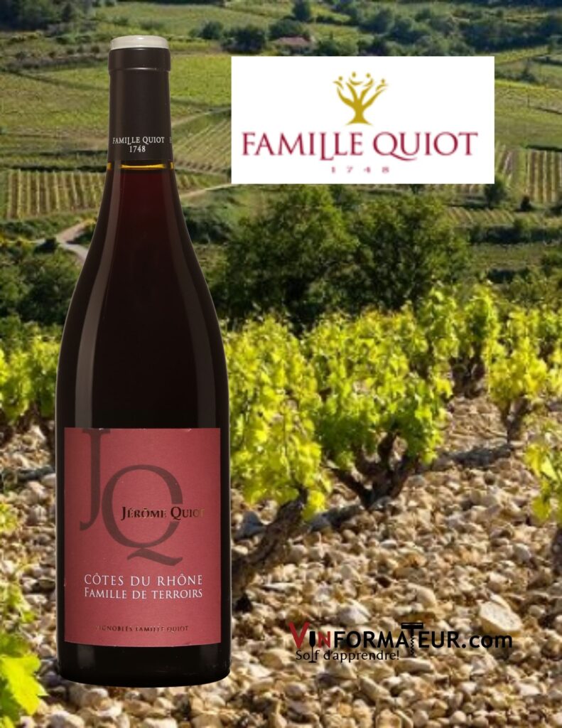 Bouteille de Famille Quiot, Famille de Terroirs, AOC Côtes du Rhône, vin rouge, 2019