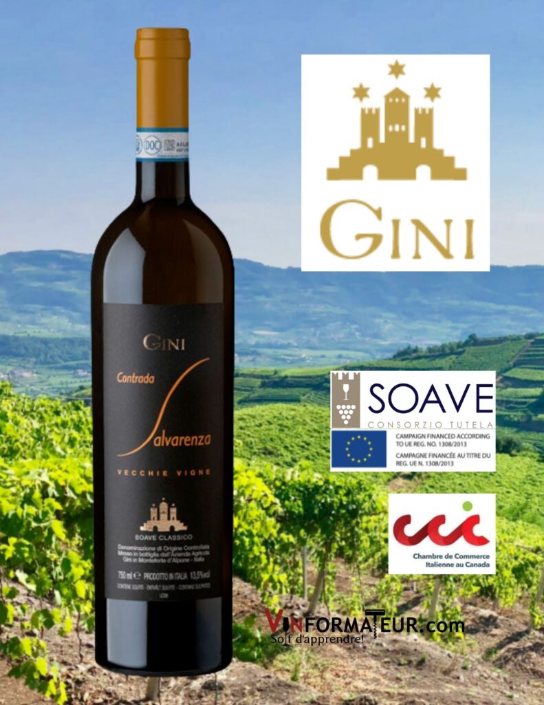 Bouteille de Gini, Contrada, Salvarenza, Vecchie Vigne, Soave Classico, vin blanc bio, 2019