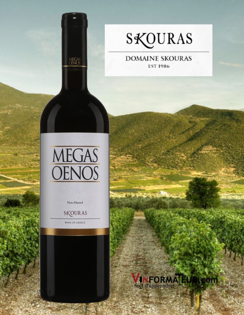 Bouteille de Megas Oenos, Domaine Skouras, Grèce, Péloponnèse, vin rouge, 2017