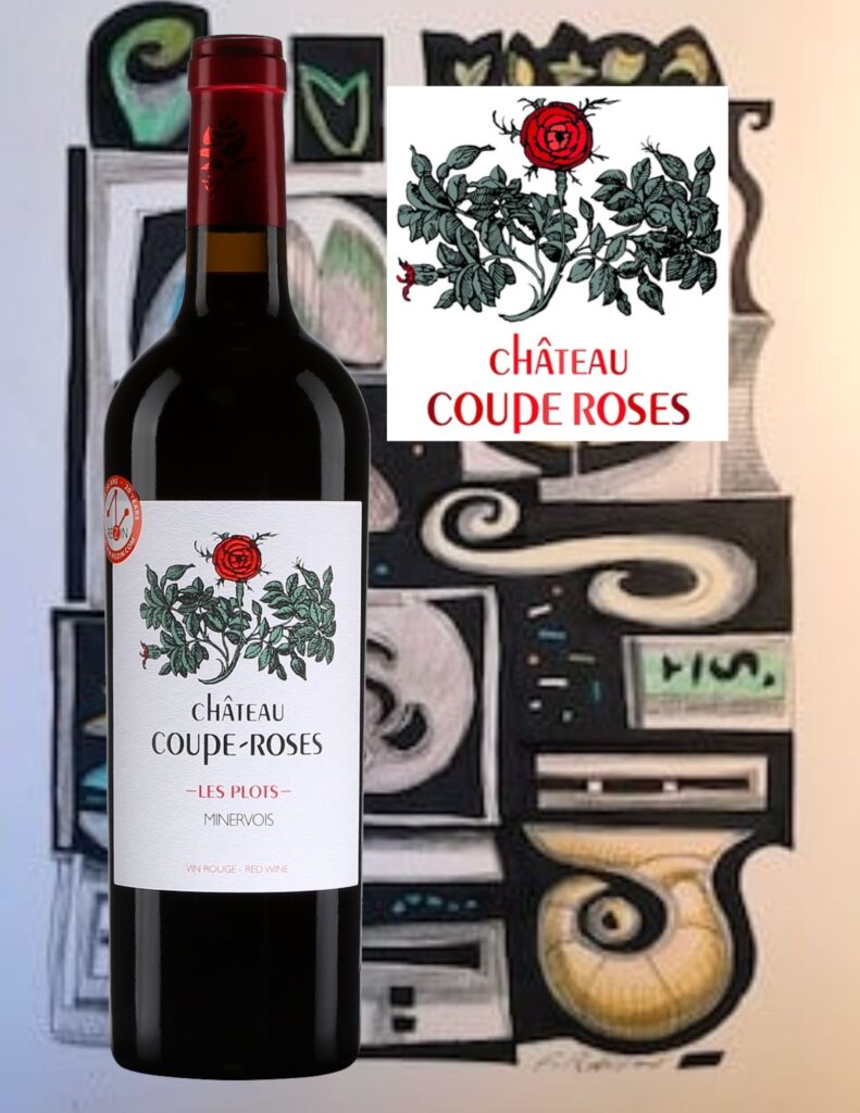 Bouteille de Minervois Les Plots, Château Coupe Roses, France, Languedoc-Roussillon, vin rouge bio, 2019