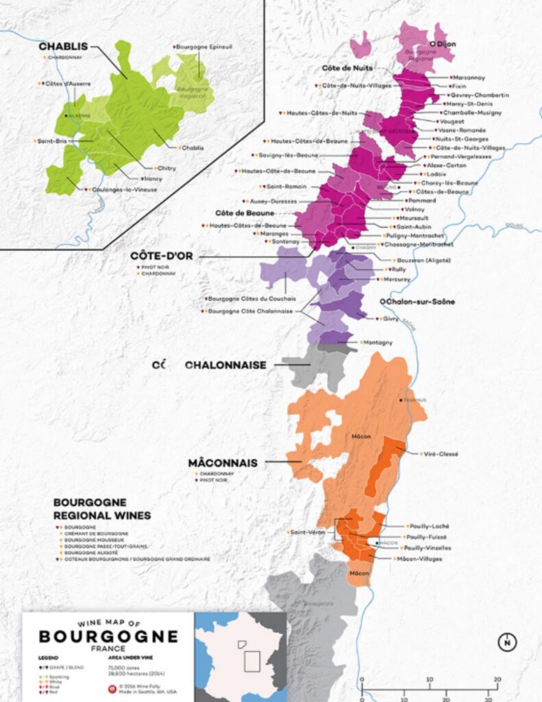 Carte viticole de Bourgogne et Chablis: winefolly.com