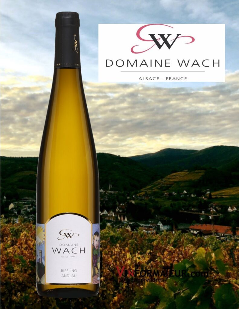 Bouteille de Riesling, Domaine Wach, France, Alsace AOP, Andlau, vin blanc conversion bio, 2020