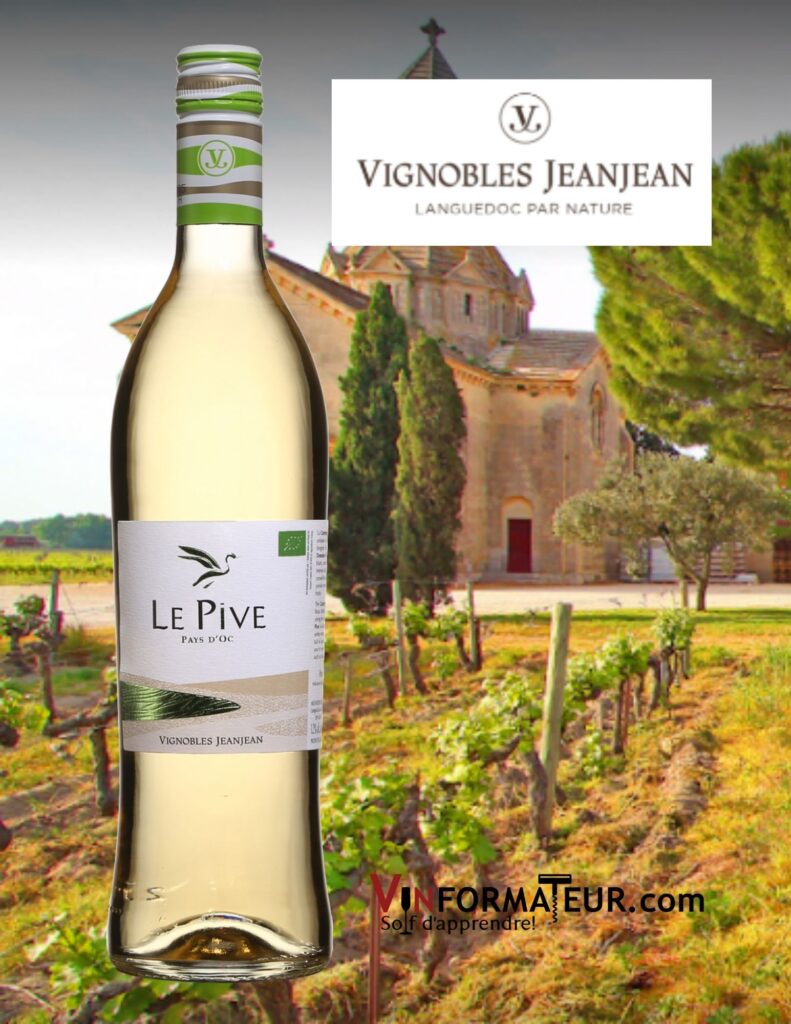 Bouteille de Le Pive blanc, Pays d’Oc, vin de France blanc bio, Maison JeanJean, 2020
