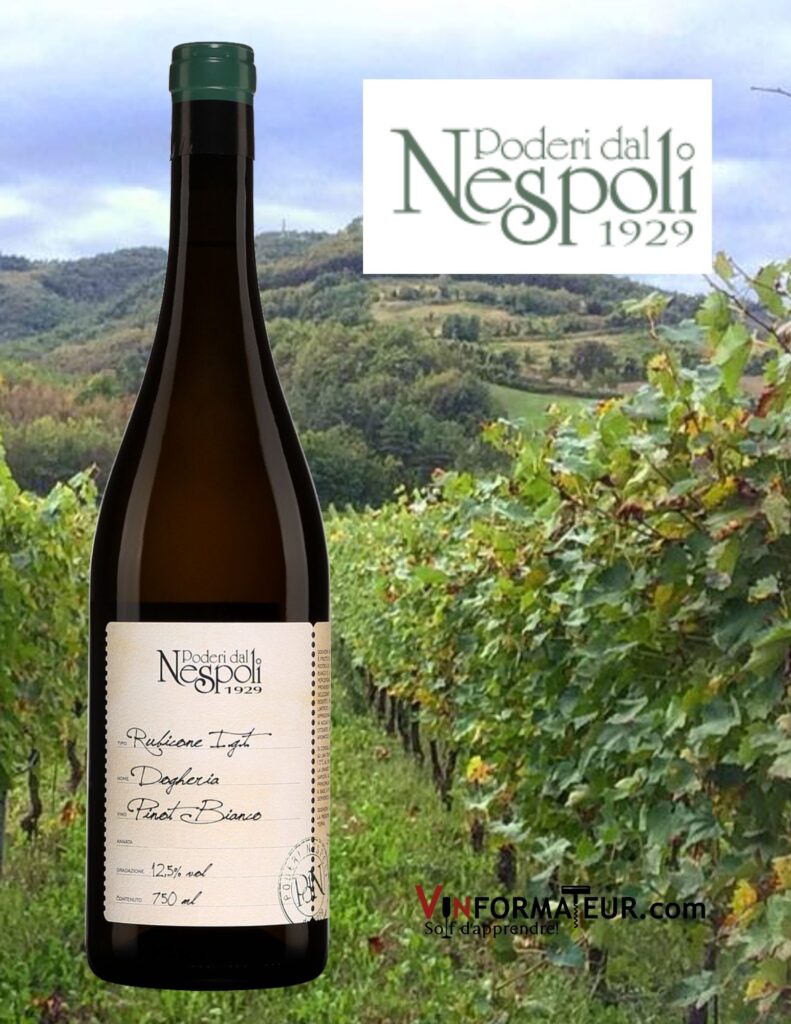 Bouteille de Pinot Bianco, Rubicone IGT, Poderi dal Nespoli, Italie, Émilie Romagne, Romagna, Valle del Bidente, 2020