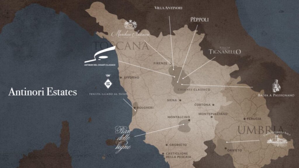 Carte viticole domaines Antinori