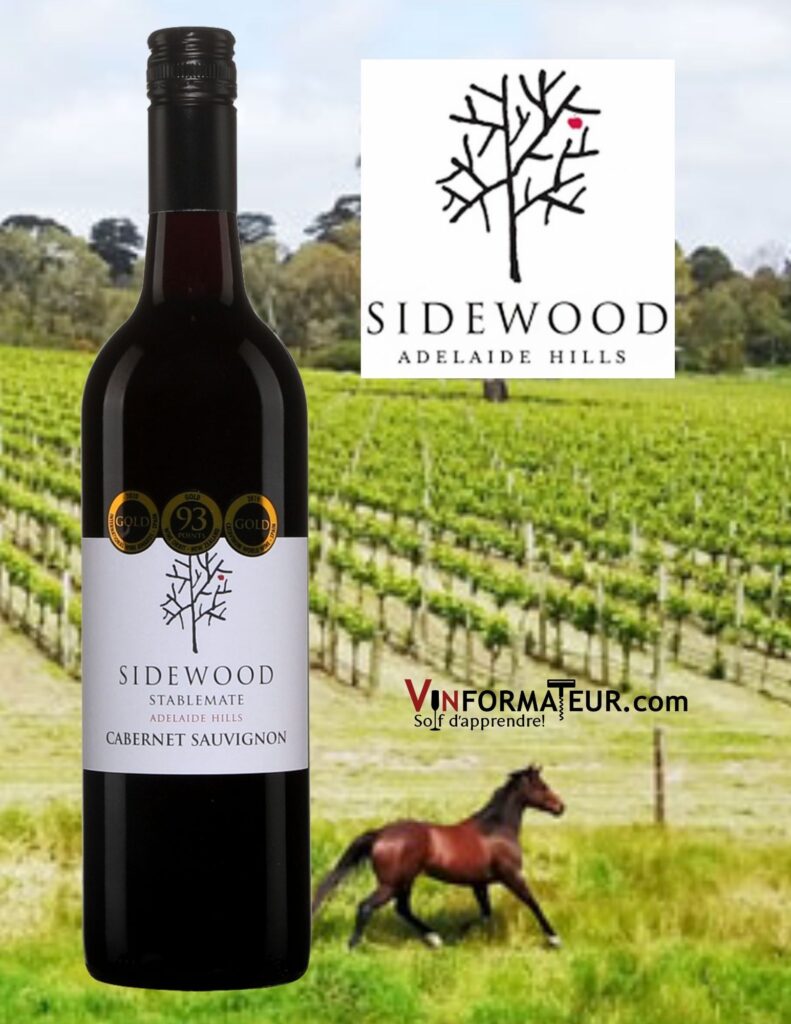 Bouteille de Sidewood, Stablemate, Cabernet-Sauvignon, Australie, MacLaren Vale, Adelaide Hills, Ashwood Estate, vin rouge vegan, 2017