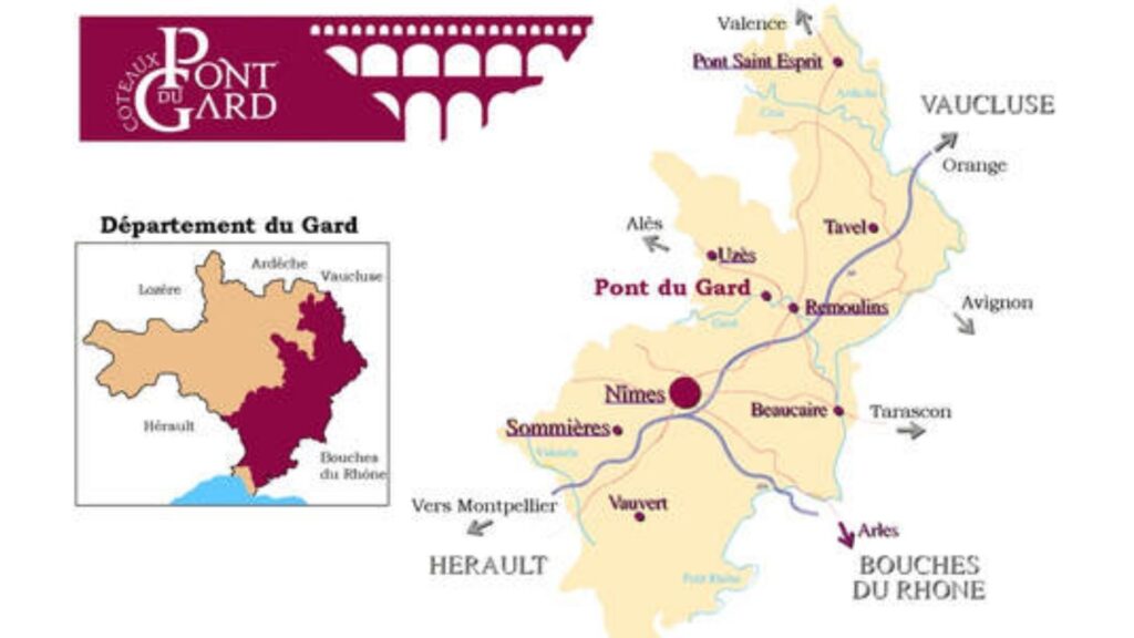 Carte viticole de l'IGP Pont du Gard