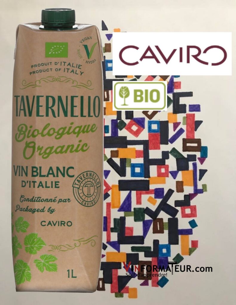 Emballage de Tavernello, vin blanc bio, Italie, Vino de Tavola, Émilie-Romagne, format 1l