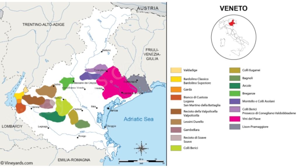 Carte viticole province de Vénétie