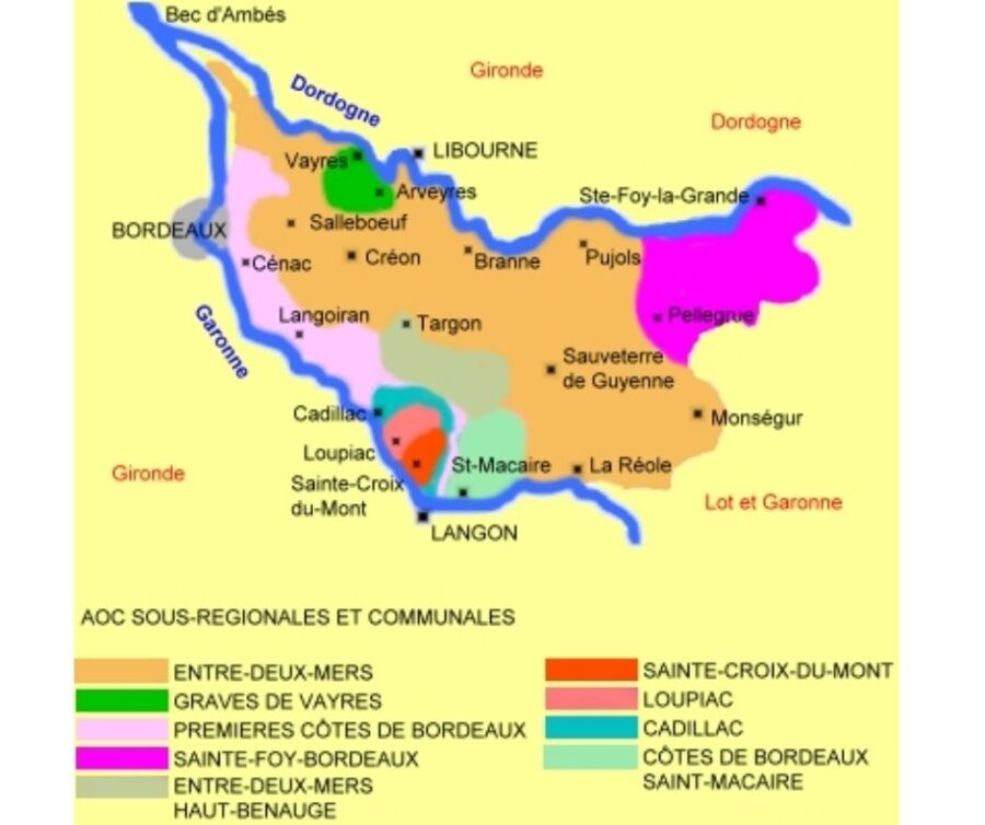Carte viticole Entre-Deux-Mers Bordeaux