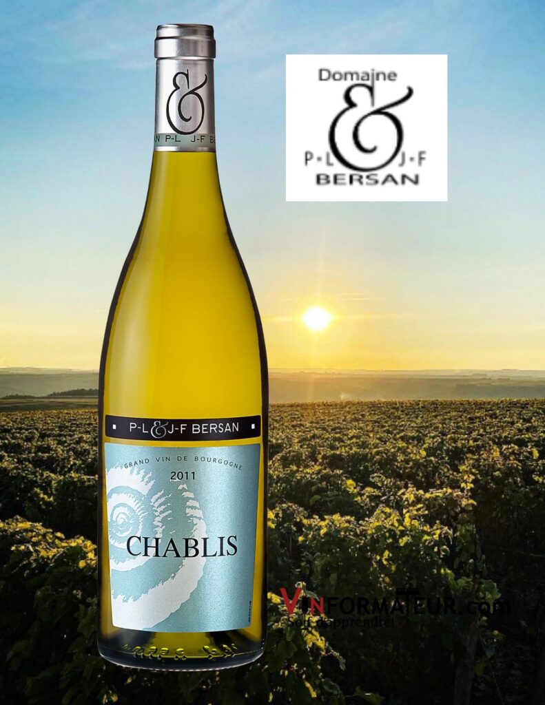 Bouteille de Chablis, P-L & J-F Bersan, vin blanc bio, 2020