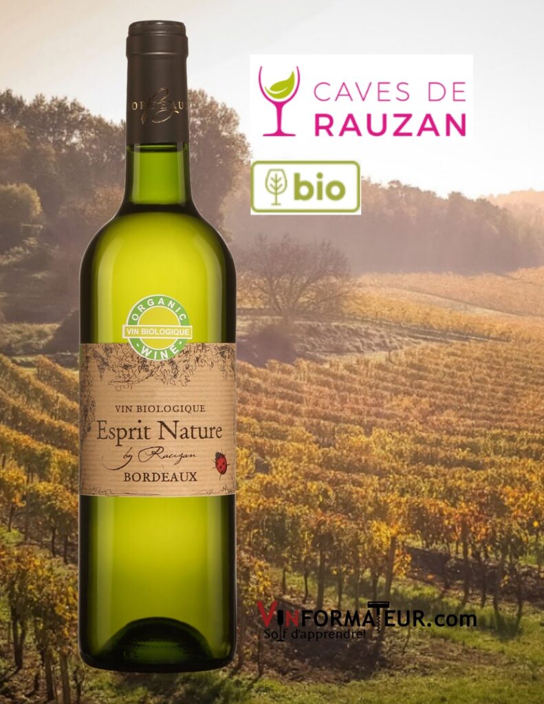 Bouteille de Esprit Nature, by Rauzan, France, Bordeaux, vin bio blanc, 2019