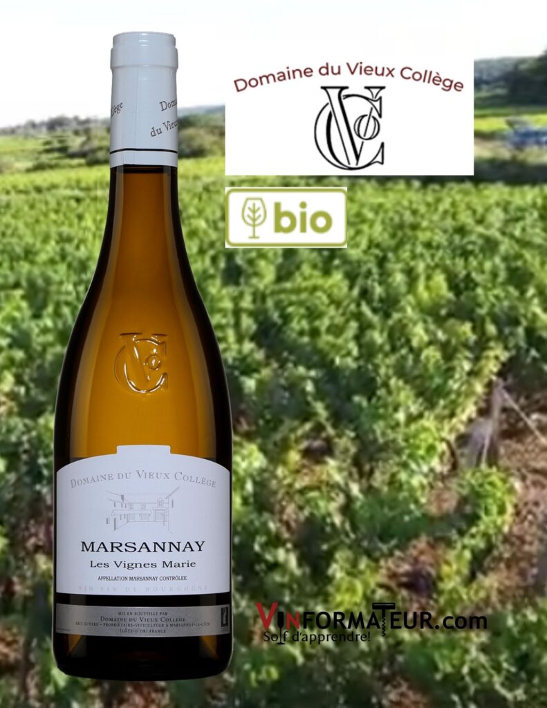 Bouteille de Domaine du Vieux Collège, Lieux dit Les Vignes Marie, Bourgogne, Marsannay, vin blanc bio, 2019