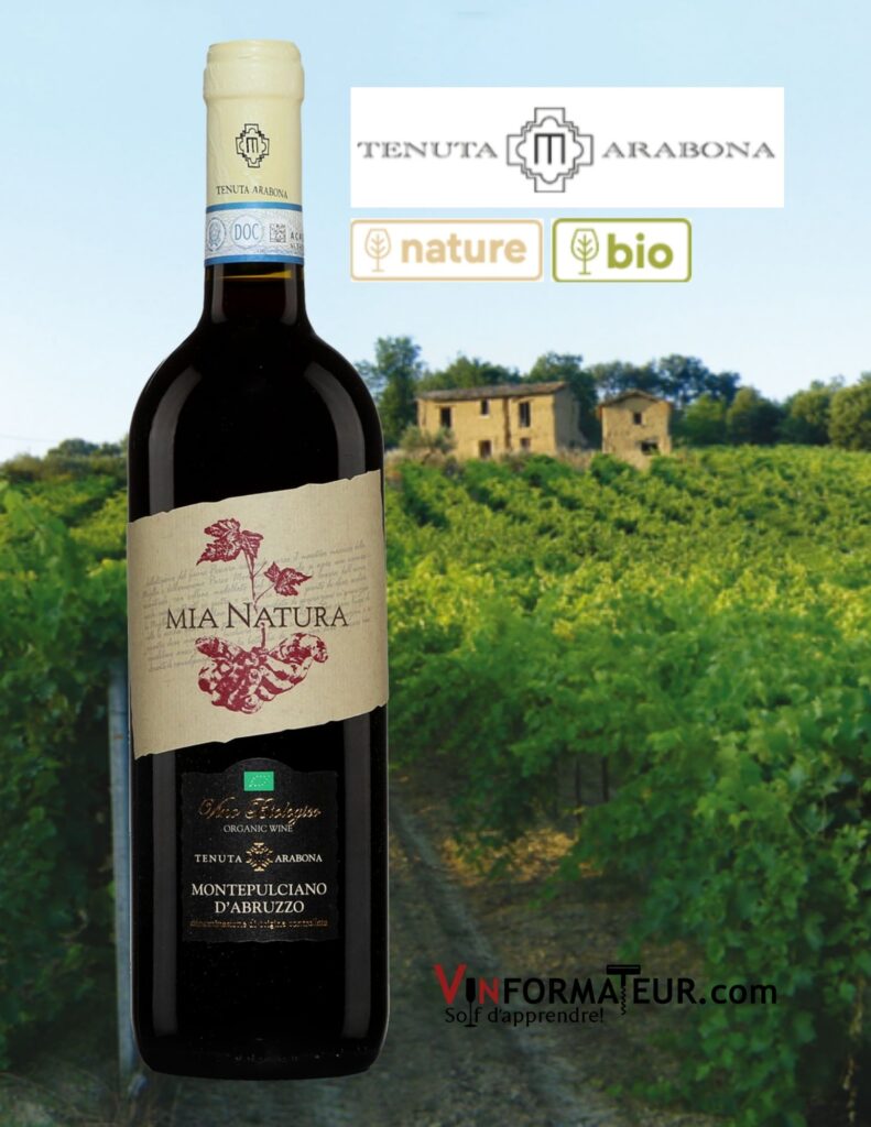 Bouteille de Mia Natura, Italie, Montepulciano d’Abrzuzzo, Tenuta Arabona, vin rouge bio/nature, 2020