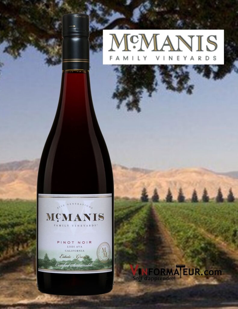 Bouteille de Pinot Noir, McManis, Californie, Lodi AVA, vin rouge, 2020