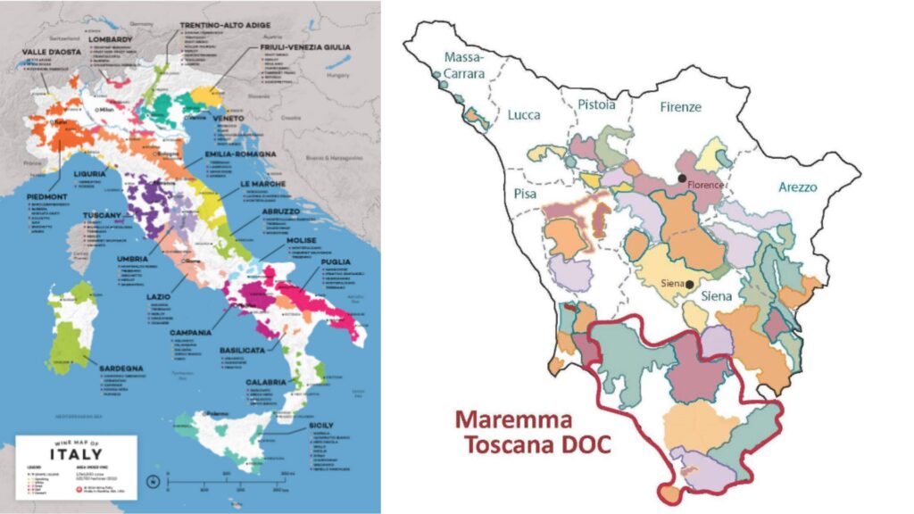 Carte viticole Toscane et Maremma