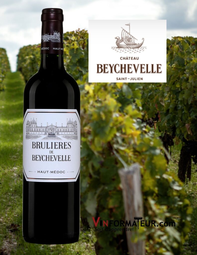 Bouteille de Les Brulieres de Beychevelle, France, Bordeaux, Haut Médoc, vin rouge bio, 2019
