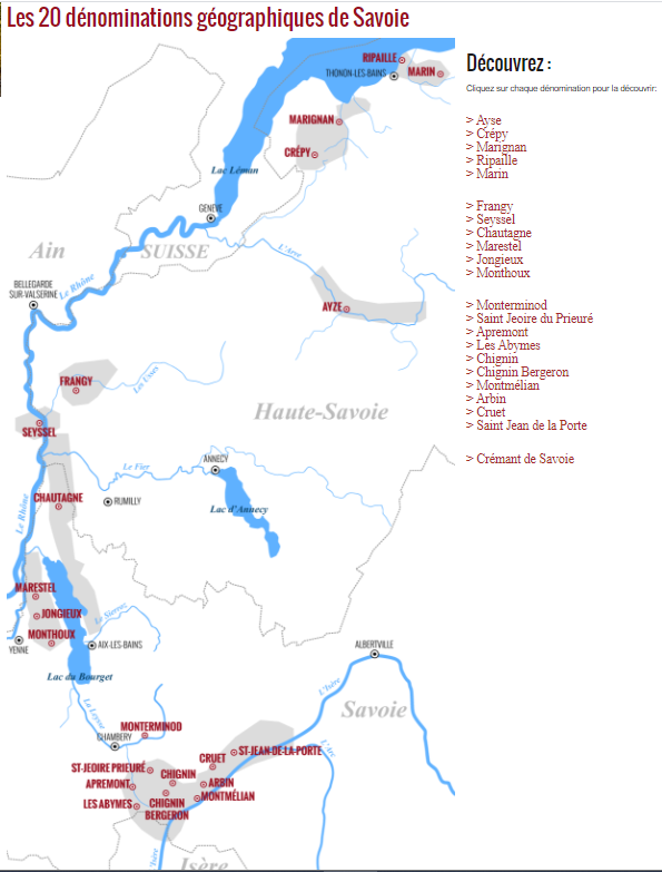 Carte viticole de Savoie - dénominations géographiques