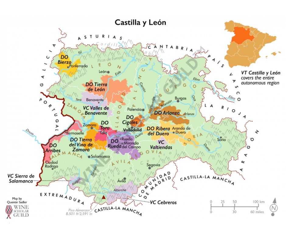 Carte viticole Castilla Y Leon Espagne