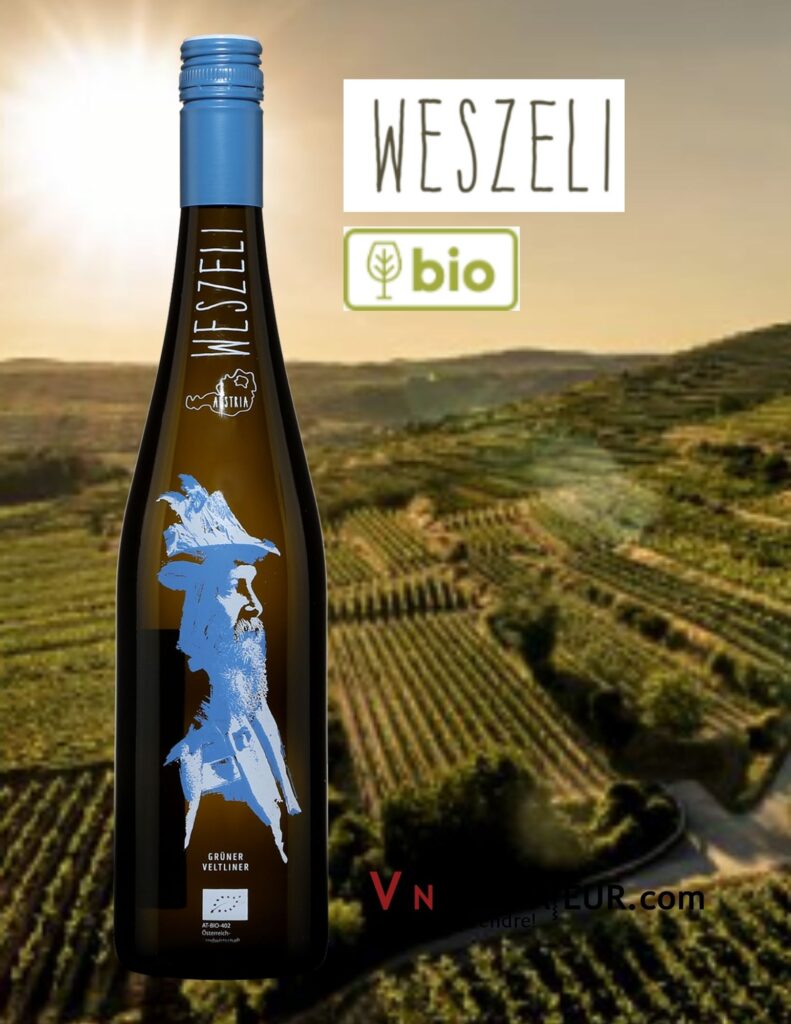 Bouteille de Gruner Veltliner, Weingut Weszeli, Autriche, Niederösterreich, vin blanc bio, 2021