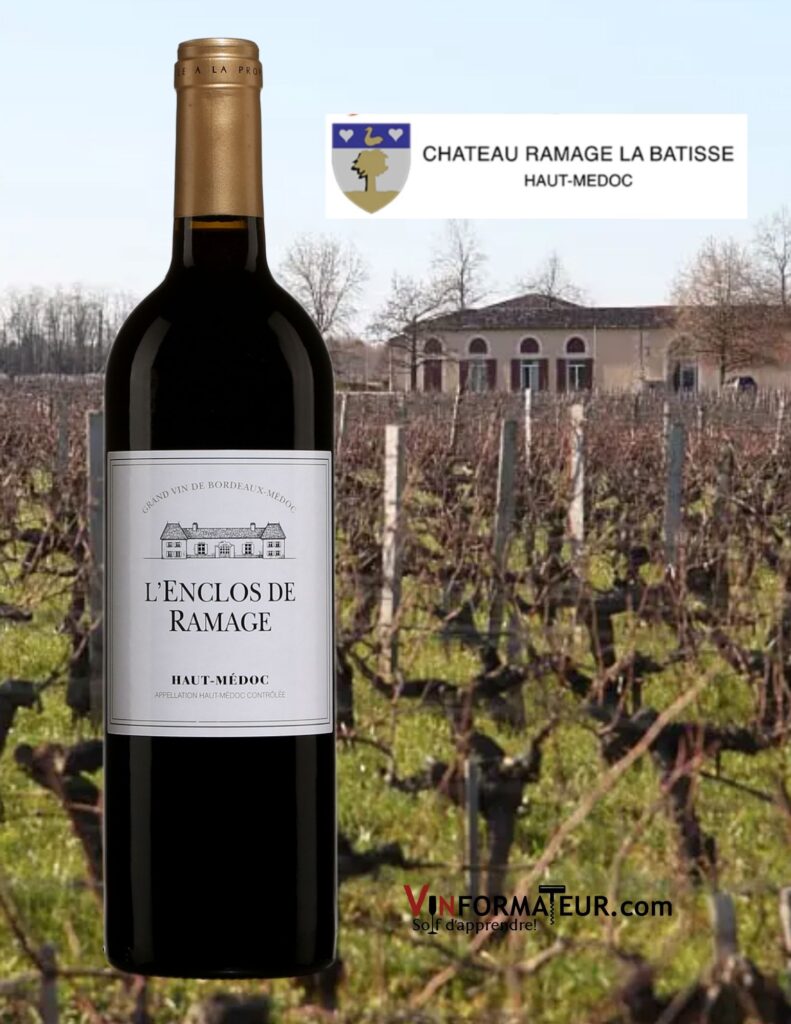 Bouteille de L’Enclos de Ramage, France, Bordeaux, Haut-Médoc, vin rouge, 2015