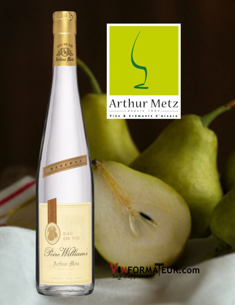 Bouteille de Poire Williams, Réserve, Arthur Metz, eau de vie de fruit, France, Alsace, 700 ml
